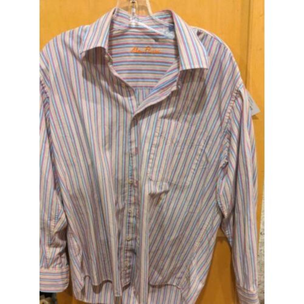 Alan Flusser men's Medium‎ 100% Cotton Multi-color Striped Long Sleeve